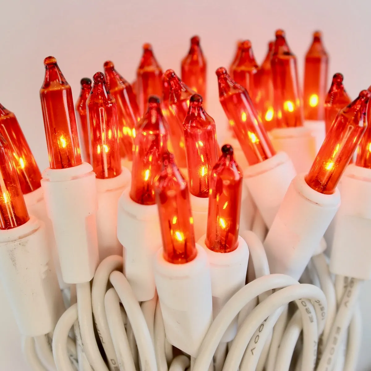 100-bulb Orange Mini Lights, 6" Spacing, White Wire
