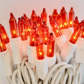 100-bulb Orange Mini Lights, 6" Spacing, White Wire