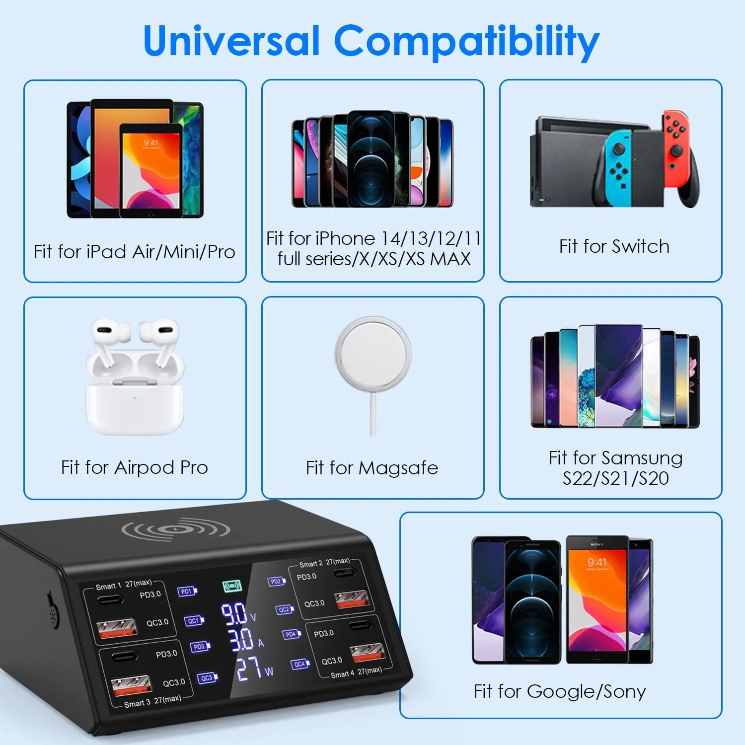 100W USB Charging Station 8-Port Charging Hub