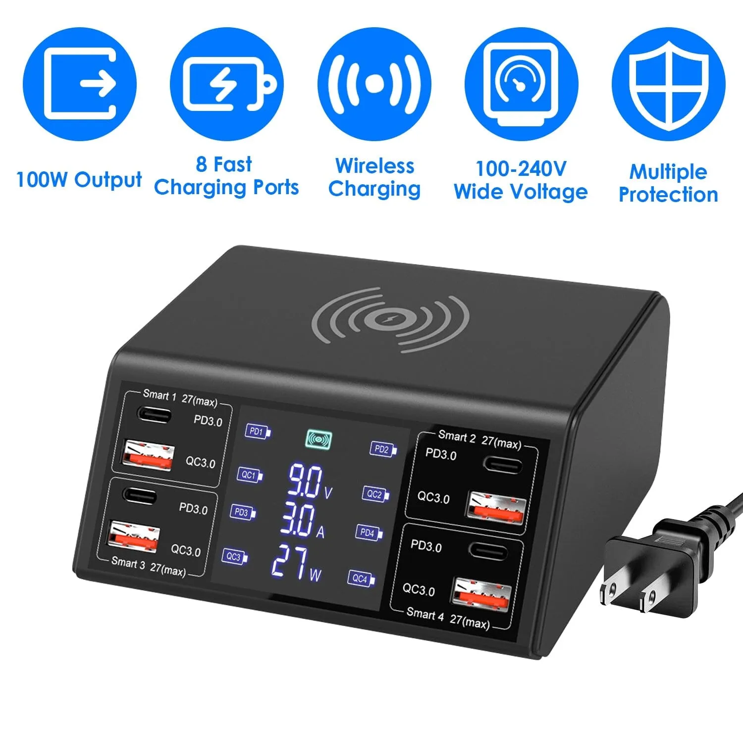100W USB Charging Station 8-Port Charging Hub