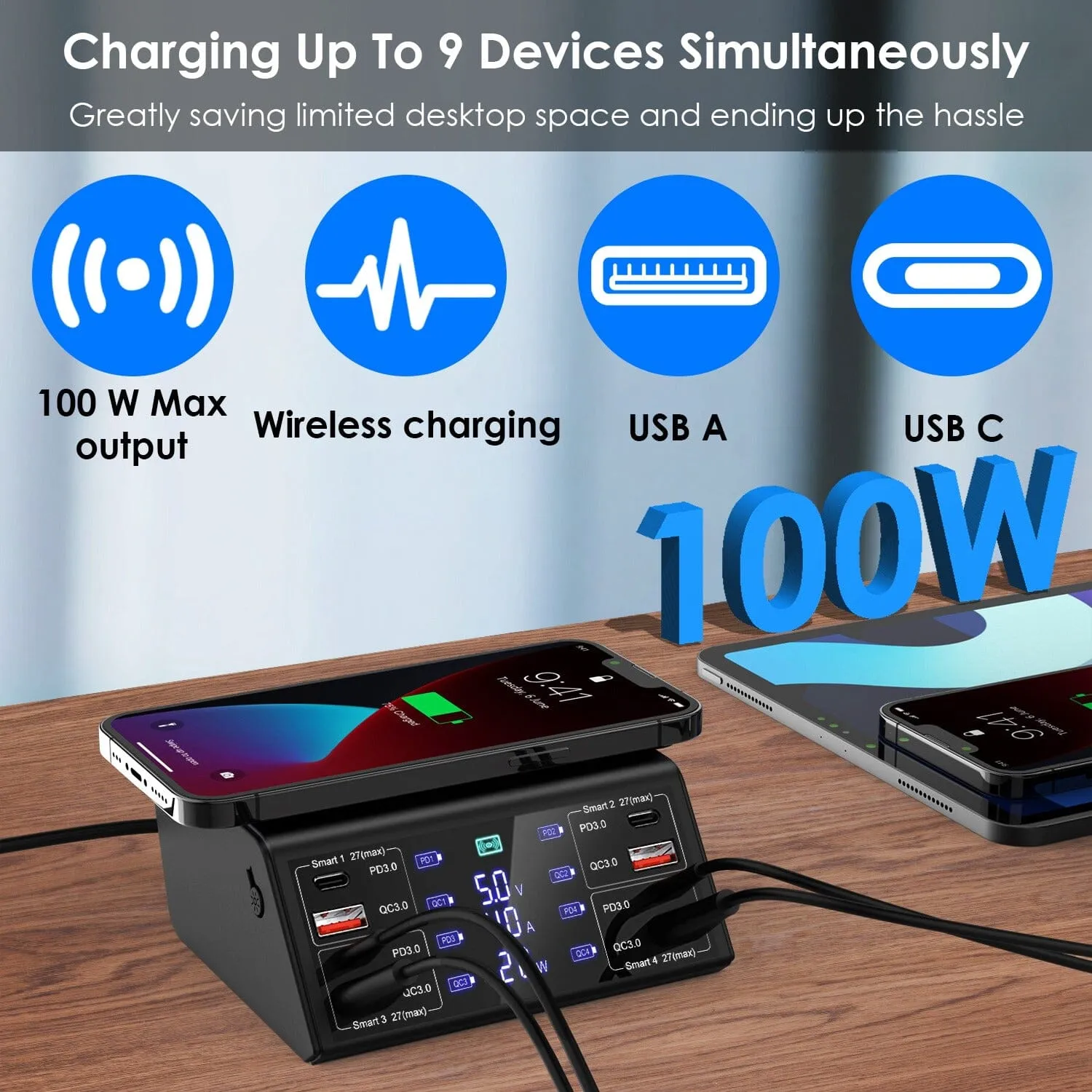 100W USB Charging Station 8-Port Charging Hub