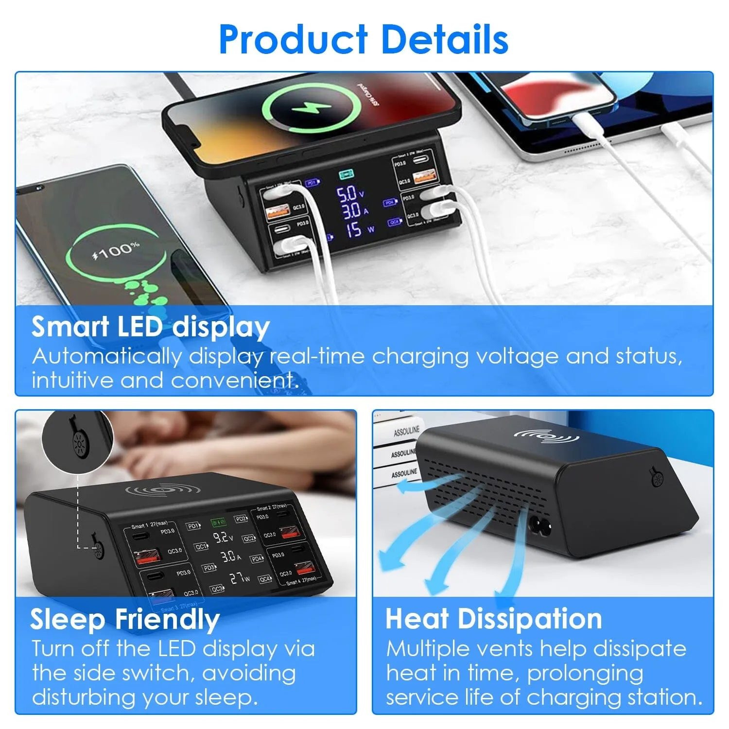 100W USB Charging Station 8-Port Charging Hub