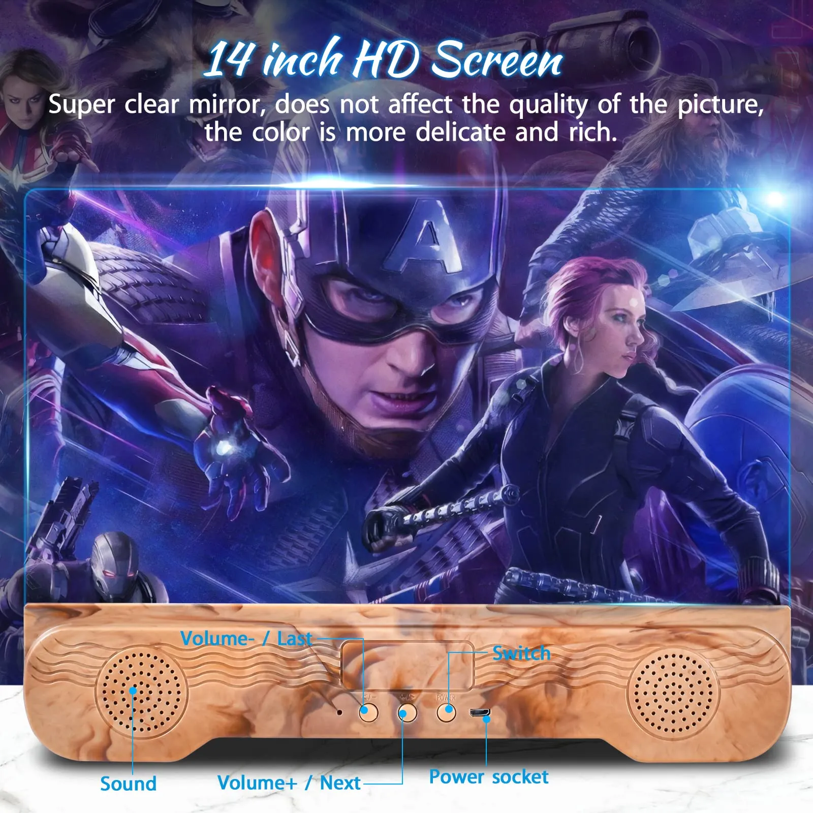14 inch Phone Screen Magnifier with Speaker,Mobile Phone Screen Amplifier with 2-in-1Foldable Stretch Stand Holder Portable 3D Screen Magnifying Glass for All Smartphones(Wood Grain)