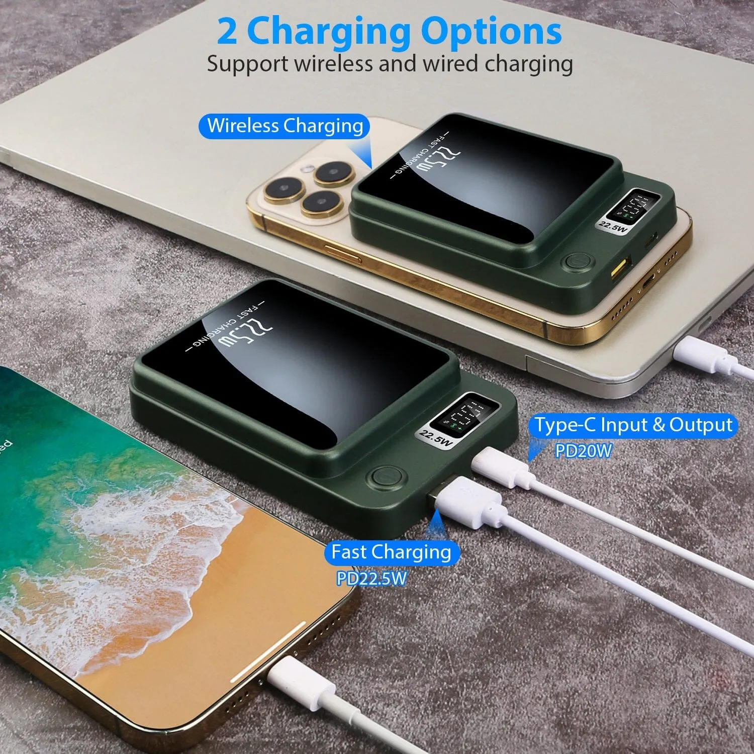 2-in-1 Magnetic Wireless Power Bank 10000mAh PD20W Fast Charger Mag Safe