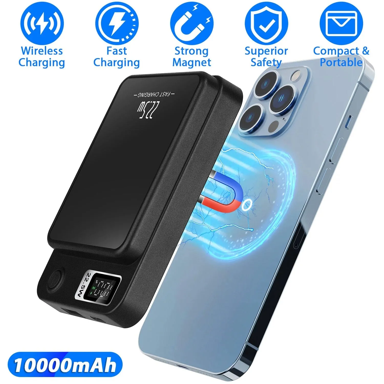 2-in-1 Magnetic Wireless Power Bank 10000mAh PD20W Fast Charger Mag Safe