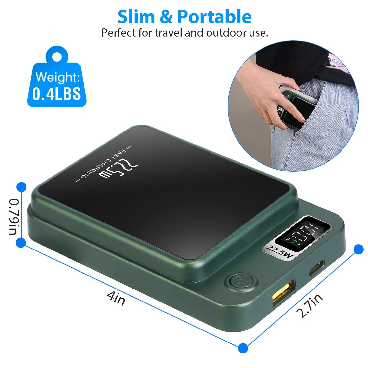 2-in-1 Magnetic Wireless Power Bank 10000mAh PD20W Fast Charger Mag Safe