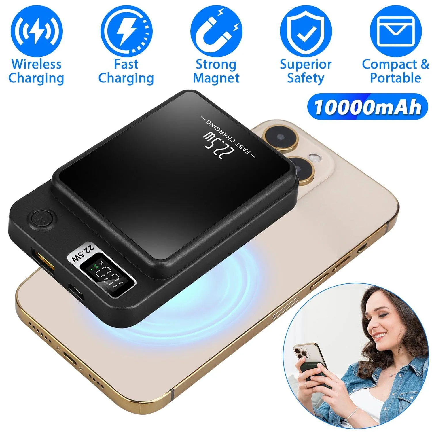 2-in-1 Magnetic Wireless Power Bank 10000mAh PD20W Fast Charger Mag Safe