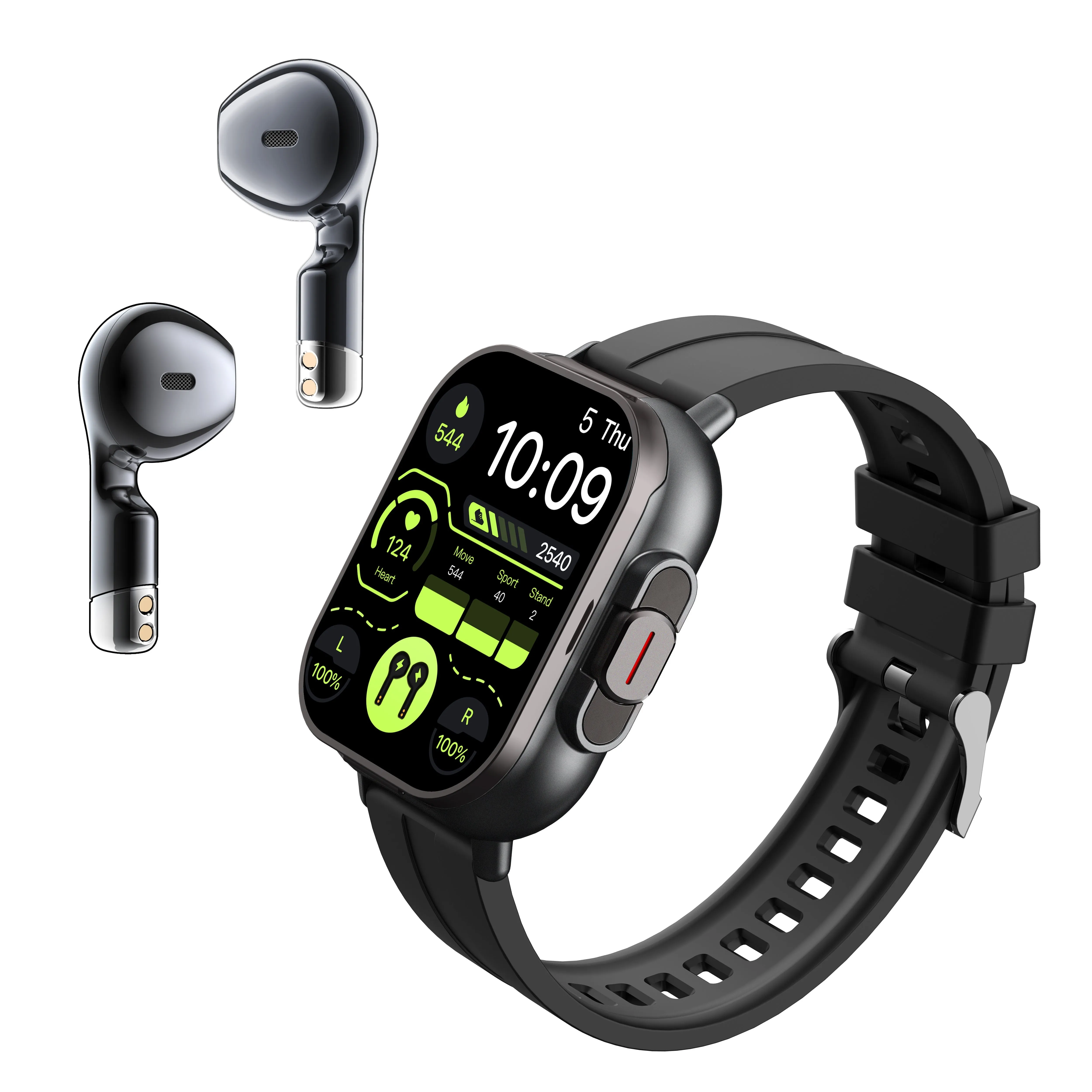 2-in-1 Smart Watch   Earbuds - Silicone Stainless Steel