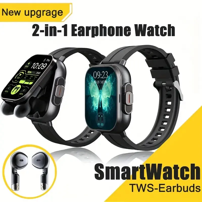 2-in-1 Smart Watch   Earbuds - Silicone Stainless Steel