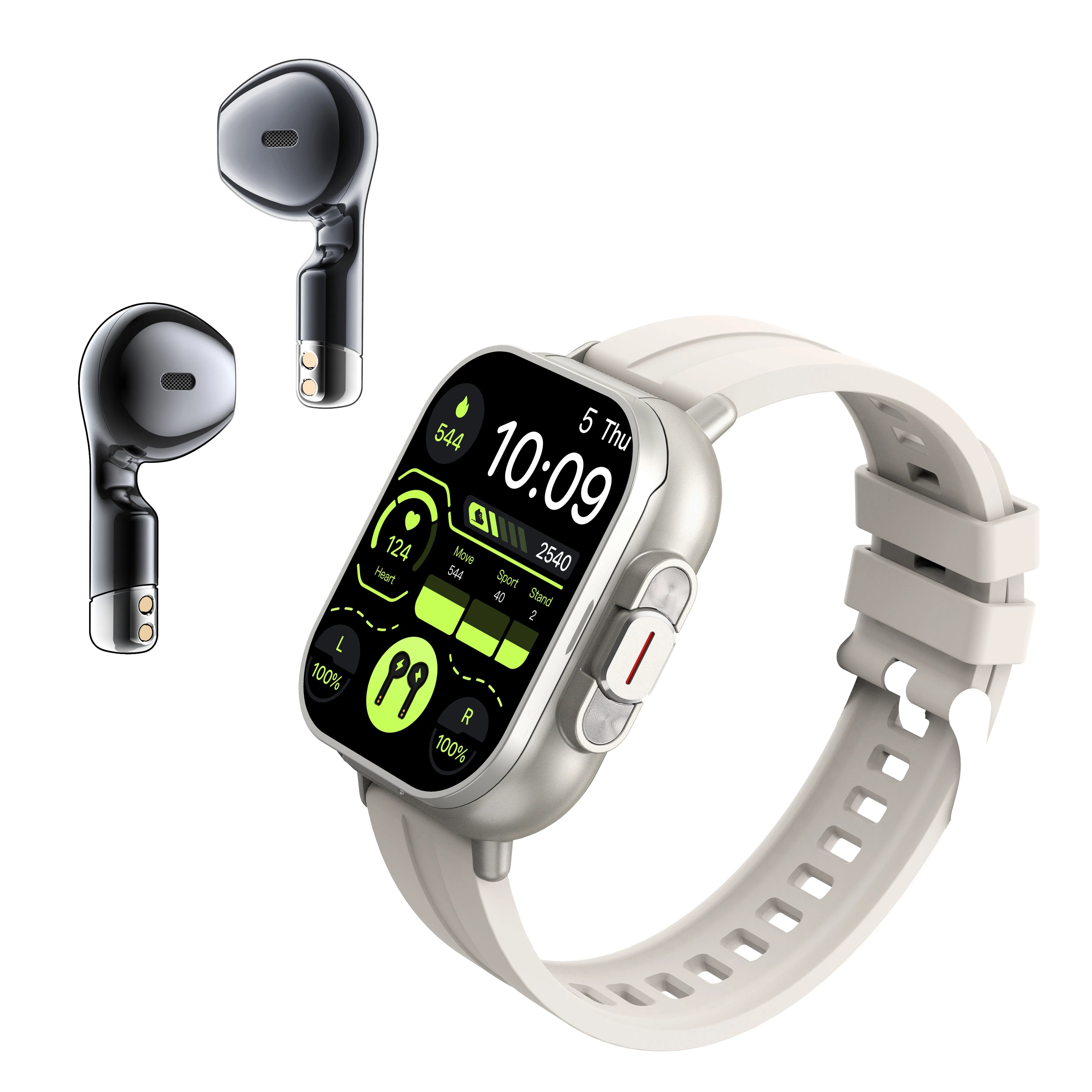 2-in-1 Smart Watch   Earbuds - Silicone Stainless Steel