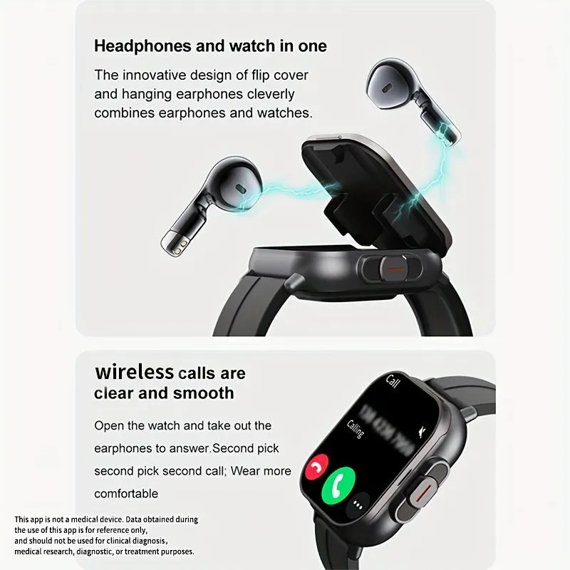 2-in-1 Smart Watch   Earbuds - Silicone Stainless Steel