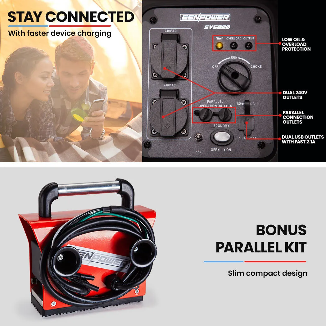 2 x 2200W Portable Power Generators, Parallel Kit - GenPower