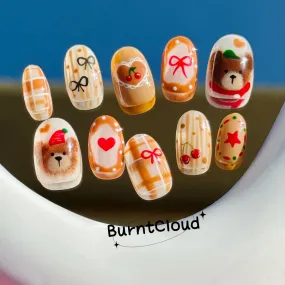 231  "Cuddly Bears" Cute Brown Plaid Custom Press on Nails