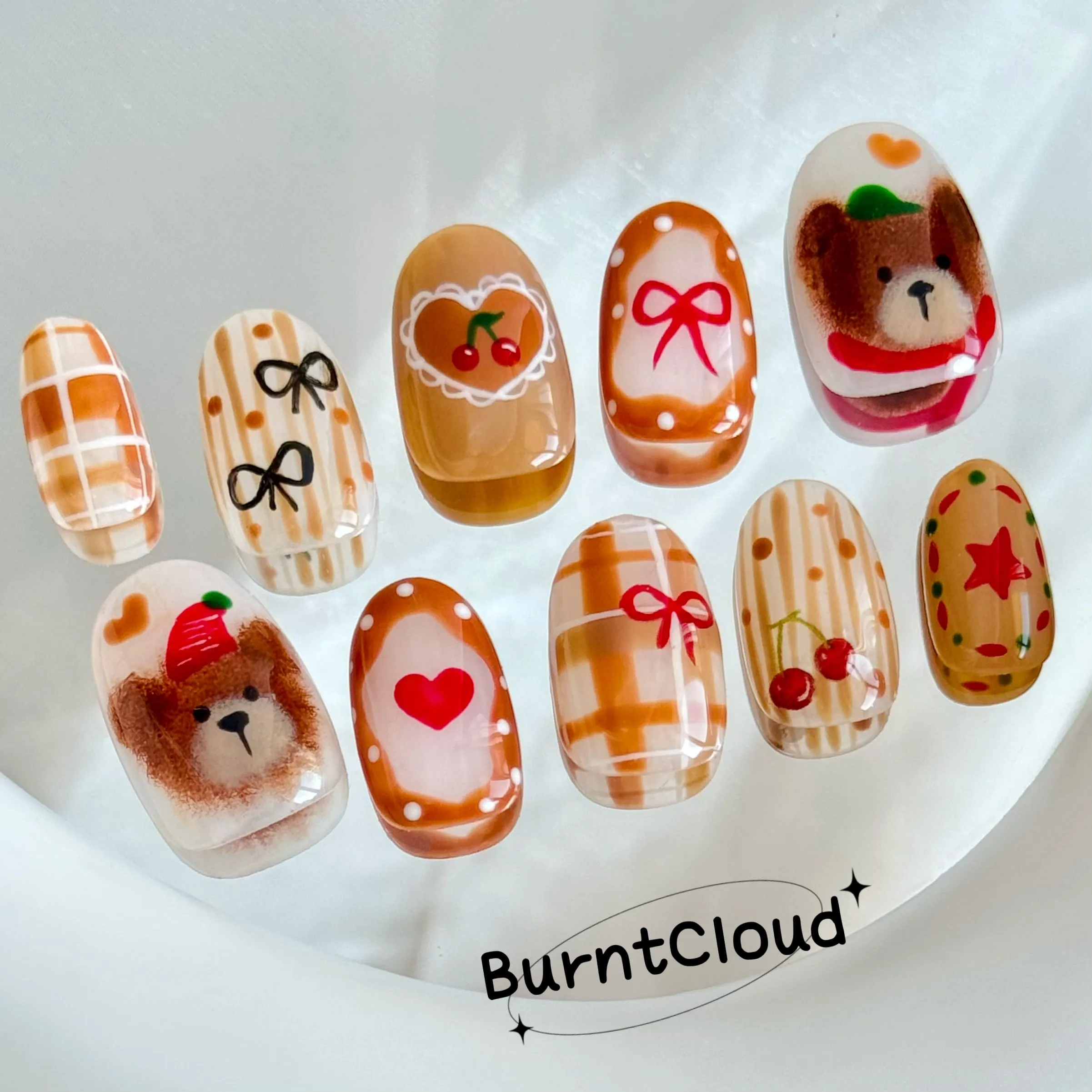 231  "Cuddly Bears" Cute Brown Plaid Custom Press on Nails
