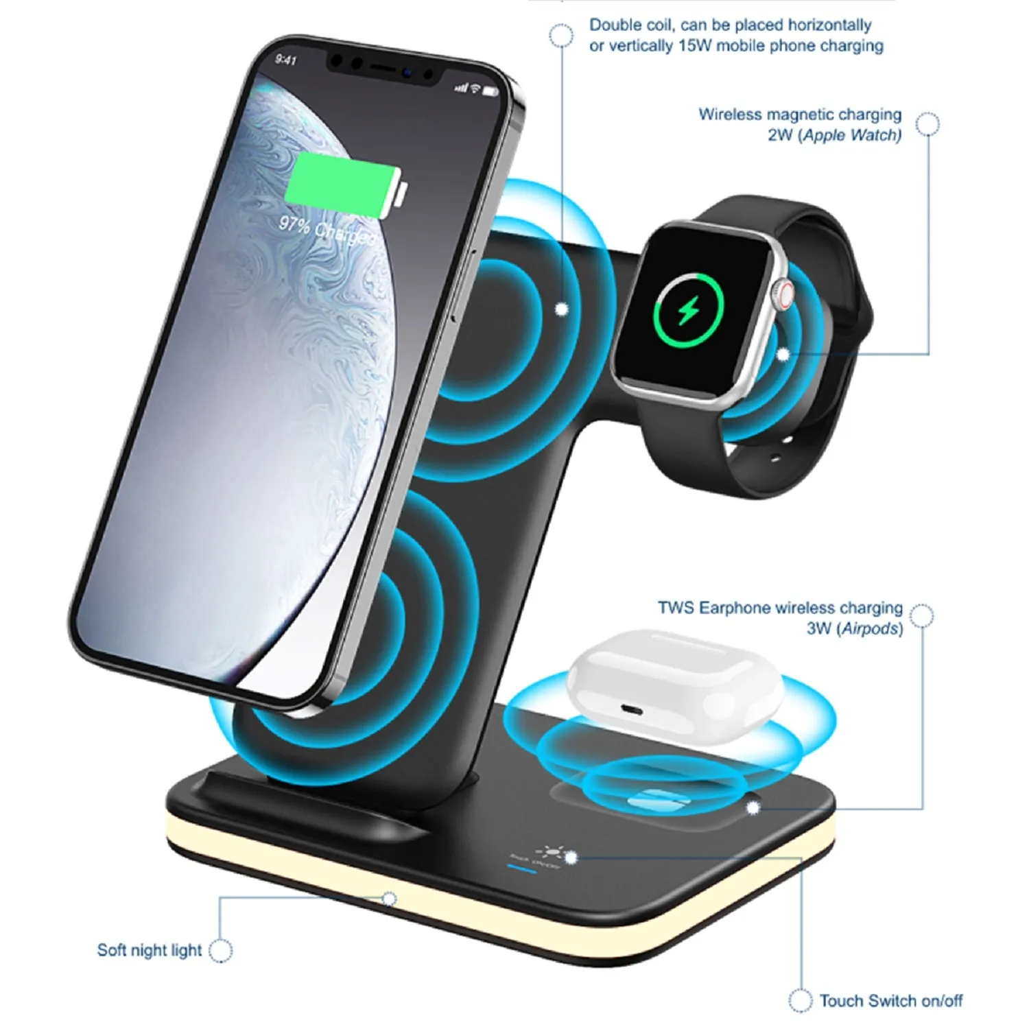 4-in-1 Wireless Charging Stand With Night Light