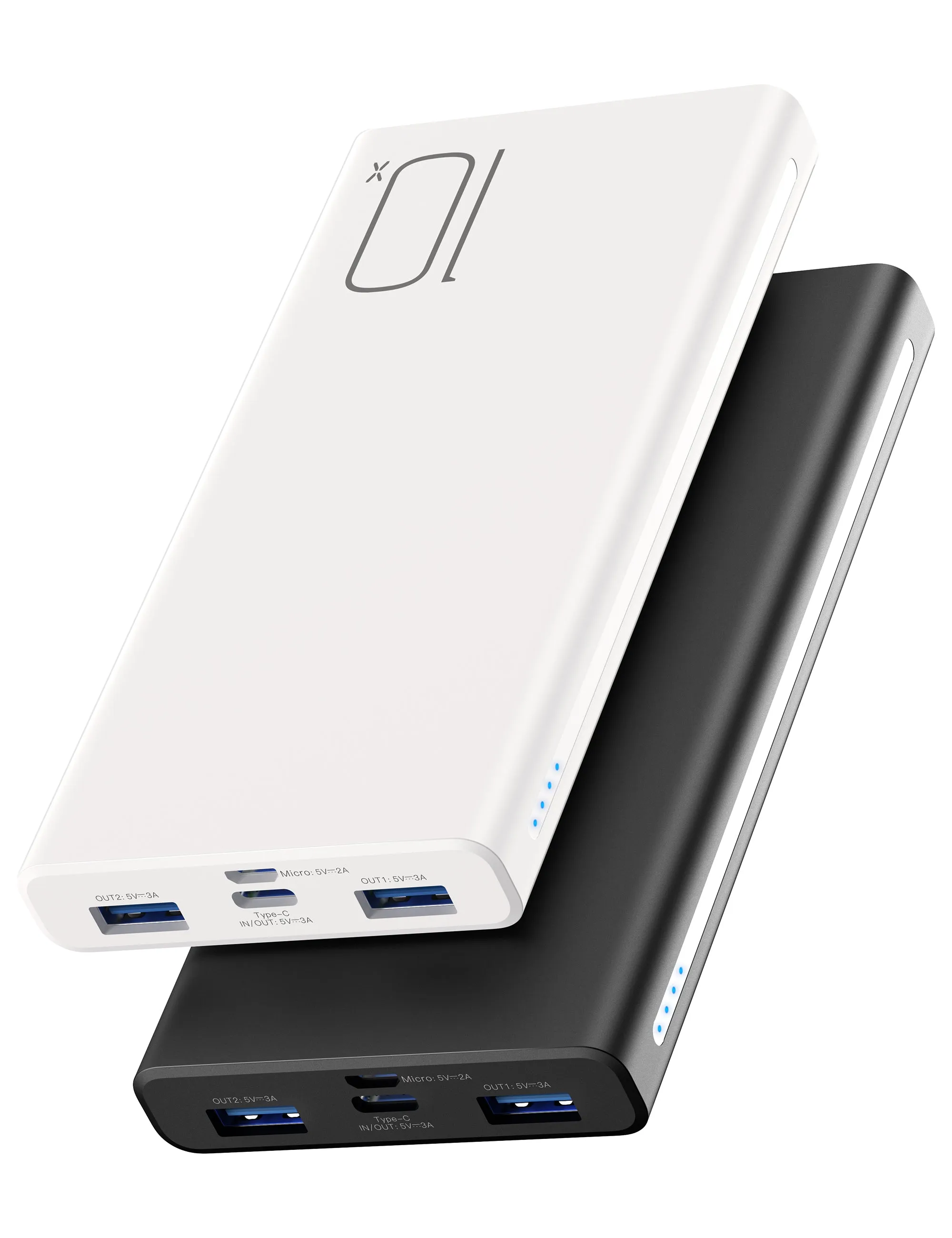 Alfox 10000mAh 15W Power Bank with USB-C Charging 5V 3A, 2 Pcs