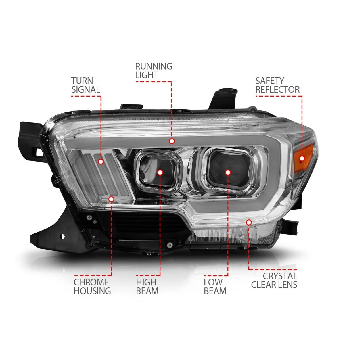 Anzo Projector Plank Style Headlights Chrome For Tacoma (2016-2023)