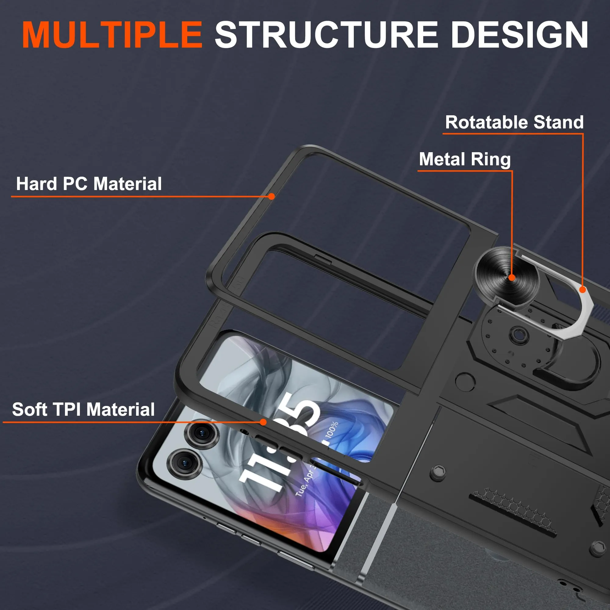ATUMP for Motorola Razr 2024 Case [Not Fit Razr Plus 2024], Heavy Duty Shockproof with 360° Rotation Metal Kickstand [Military Grade] Protective Case for Moto Razr 2024, Black