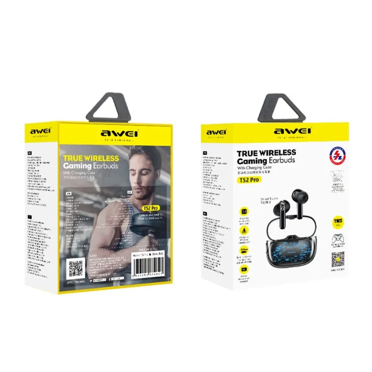Awei T52 Pro Gaming Earbuds with Bluetooth 5.3 and Vibrant Charging Case
