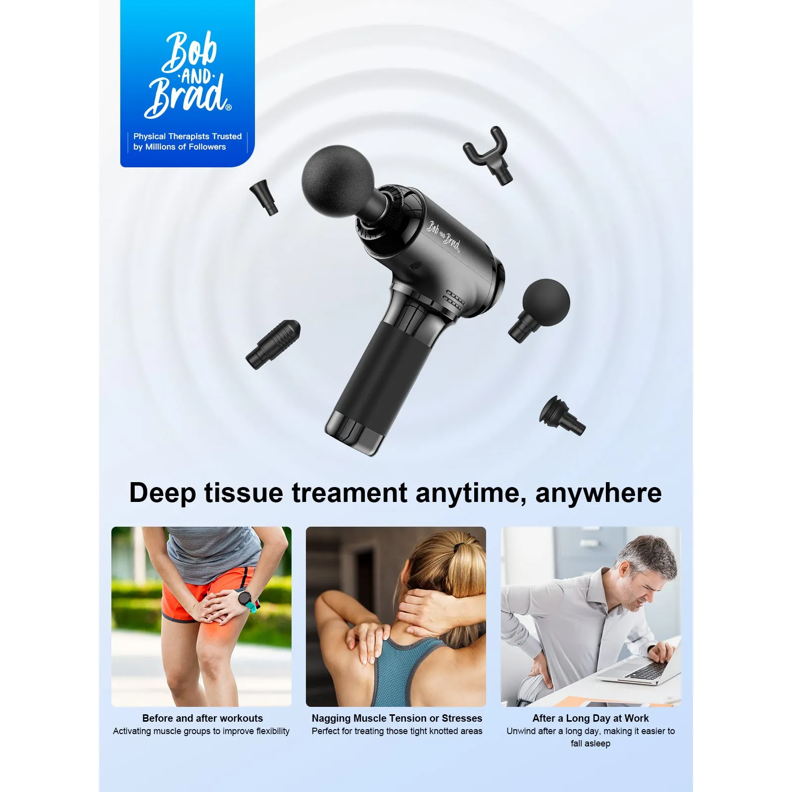 Bob and Brad T2 Percussion Muscle Massage Gun for Athletes Pain Relief Black