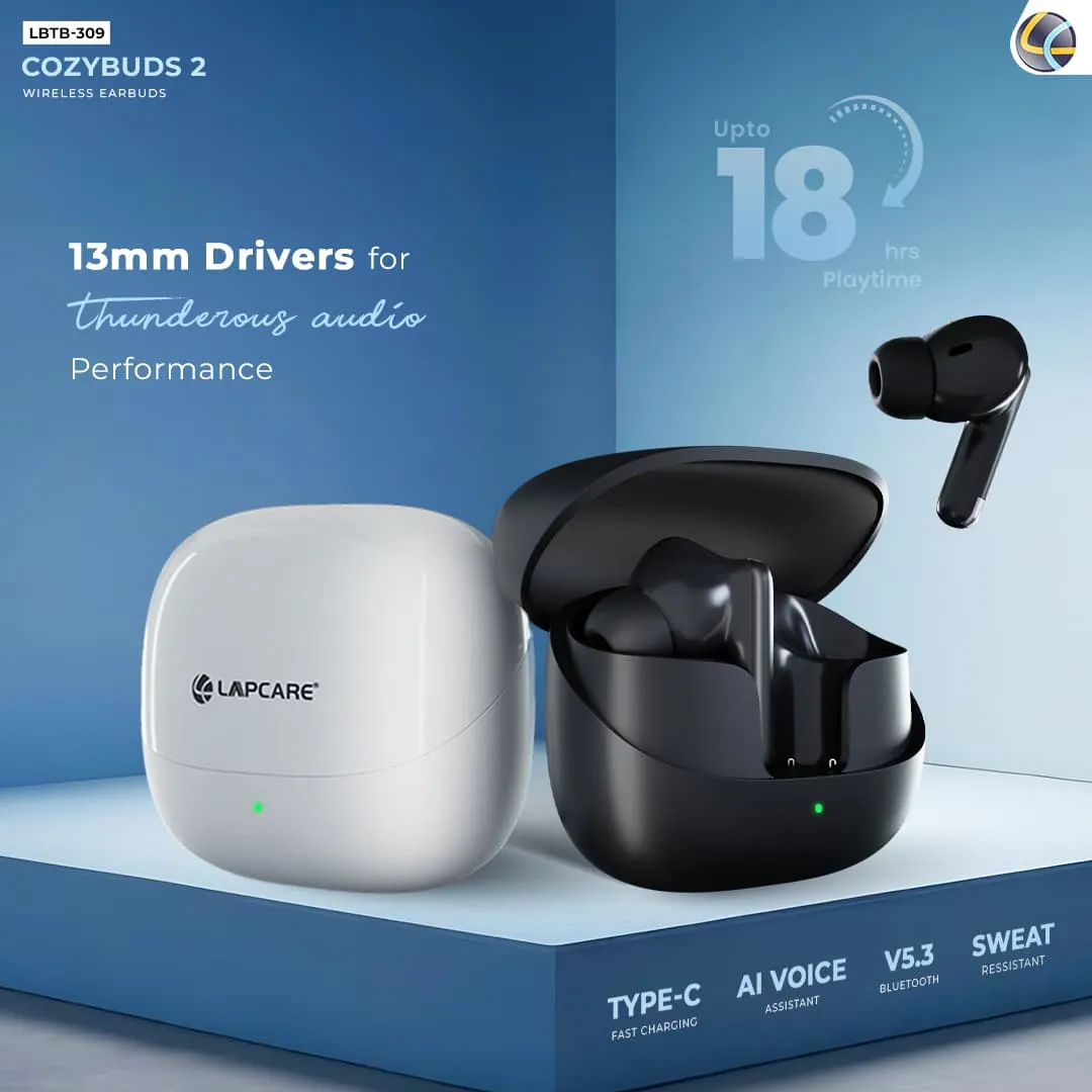 Cozybuds 2 Wireless Earbuds With AI Voice Assistant & 13mm Drivers White