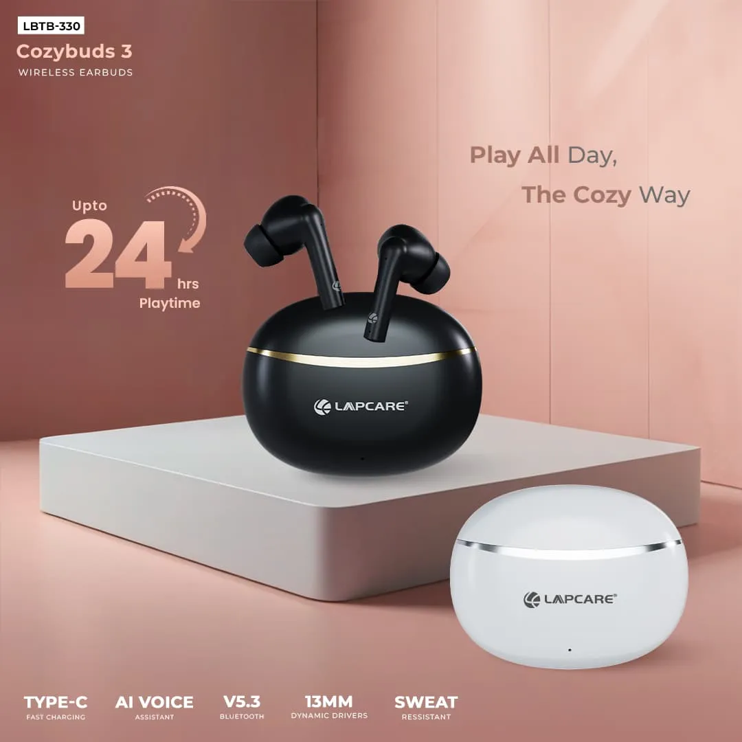 Cozybuds 3 Wireless Earbuds With AI Voice Assistant & 13mm Drivers Black