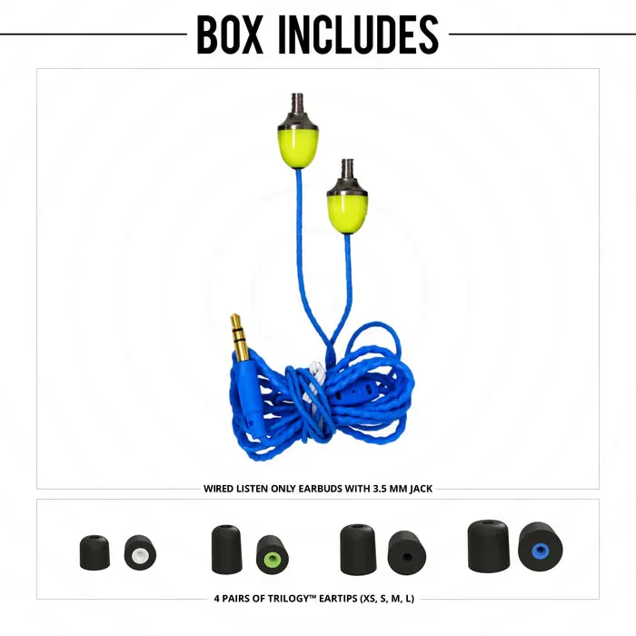 Earbuds - ISOtunes WIRED LISTEN ONLY Earbuds, Blue/Yellow [Industry Specialized], IT-10