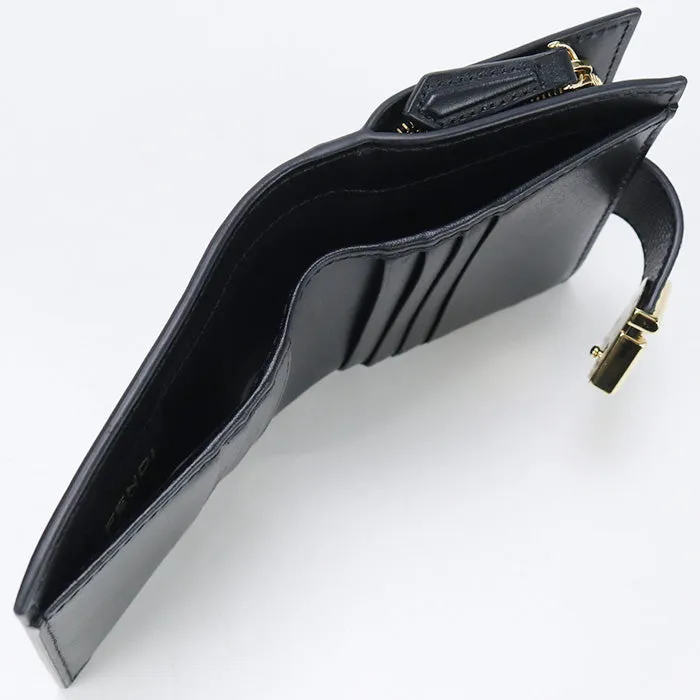 FENDI 8M0386 ALWA Bi-fold wallet FF Diamond Compact wallet Calf leather black Women