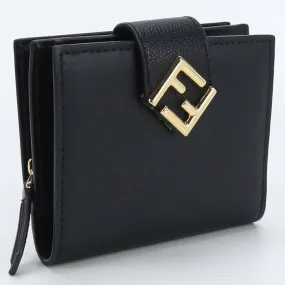FENDI 8M0386 ALWA Bi-fold wallet FF Diamond Compact wallet Calf leather black Women