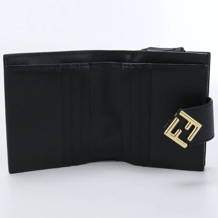 FENDI 8M0386 ALWA Bi-fold wallet FF Diamond Compact wallet Calf leather black Women