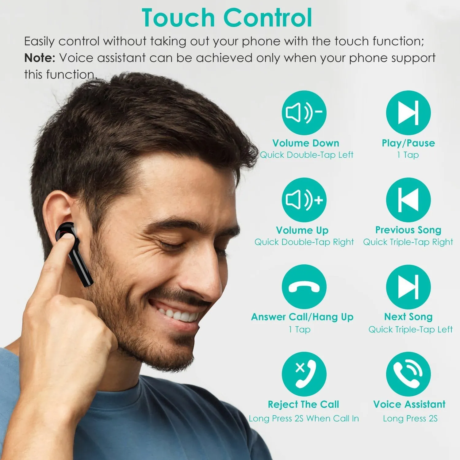 IPX5 Waterproof Wireless 5.0 TWS Earbuds Wireless Headset with Mic