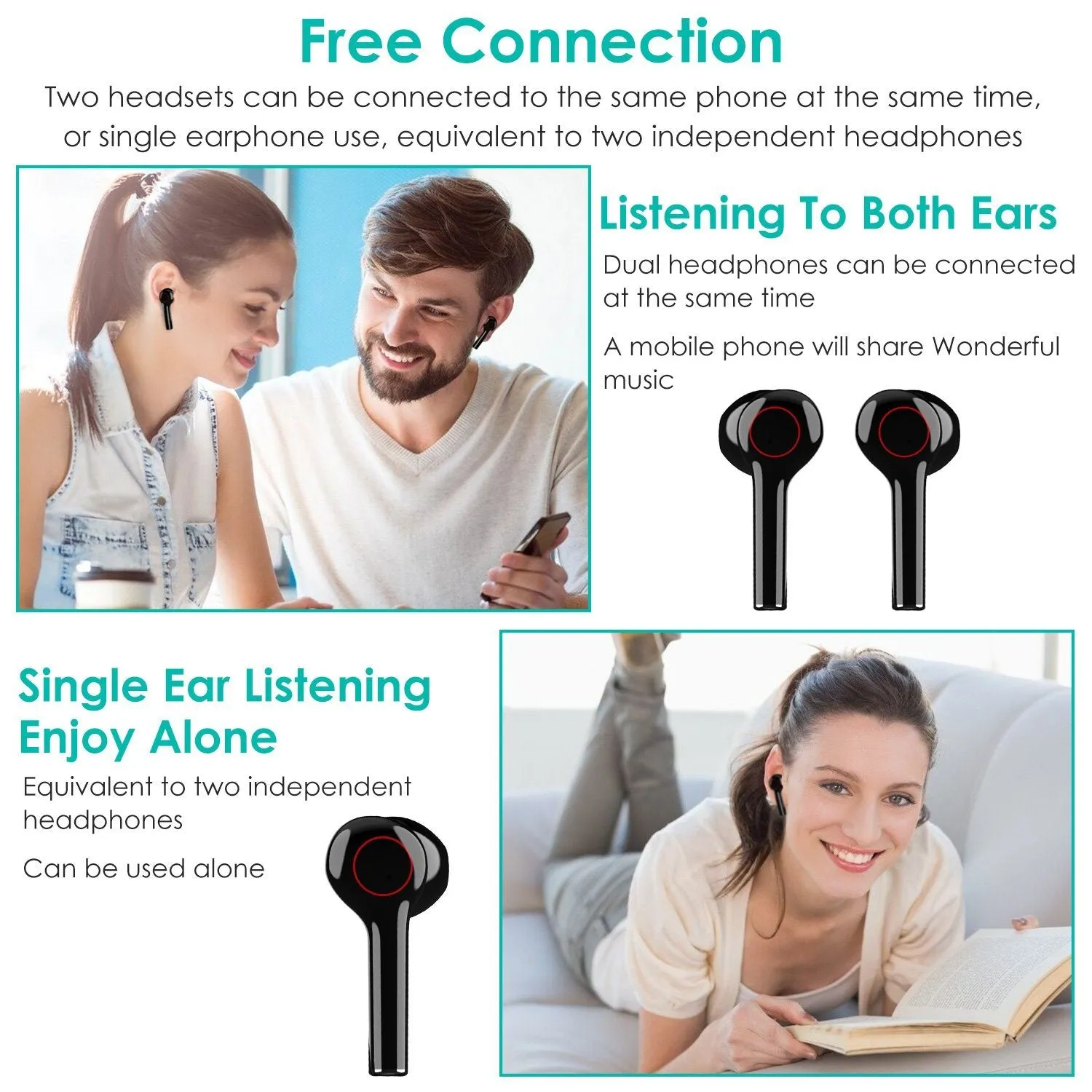 IPX5 Waterproof Wireless 5.0 TWS Earbuds Wireless Headset with Mic