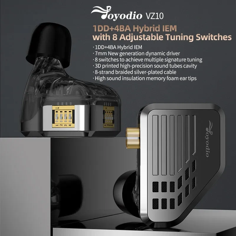 Joyodio VZ10 In Ear Wired Earphones 8 Adjustable Tuning Switch Hybrid technology Headphones Monitor Earbuds Bass Metal Headset