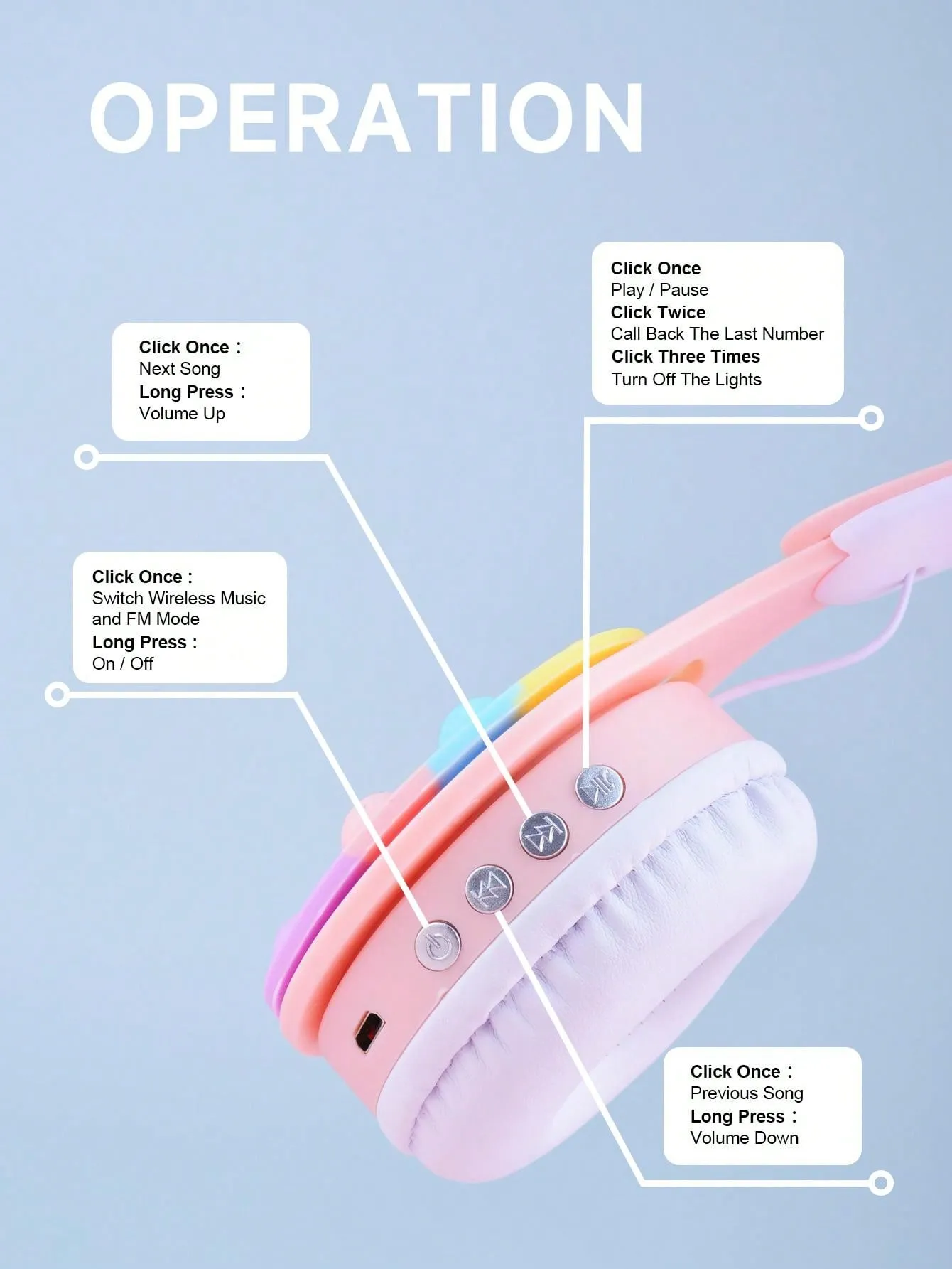 Over Ear Headphones With Led Lights, Cheap Gift, Scalable, Foldable, Wifi Deep Bass, Wireless