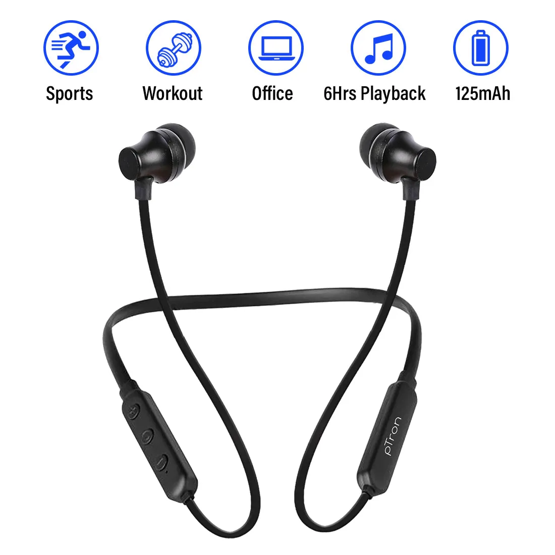 pTron InTunes Lite High Bass In-Ear Wireless Headphones with Mic - (Black)