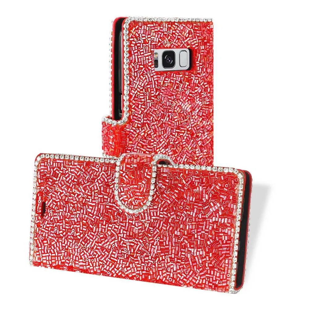 Reiko REIKO SAMSUNG GALAXY S8 EDGE/ S8 PLUS BEAD DIAMOND WALLET CASE IN RED