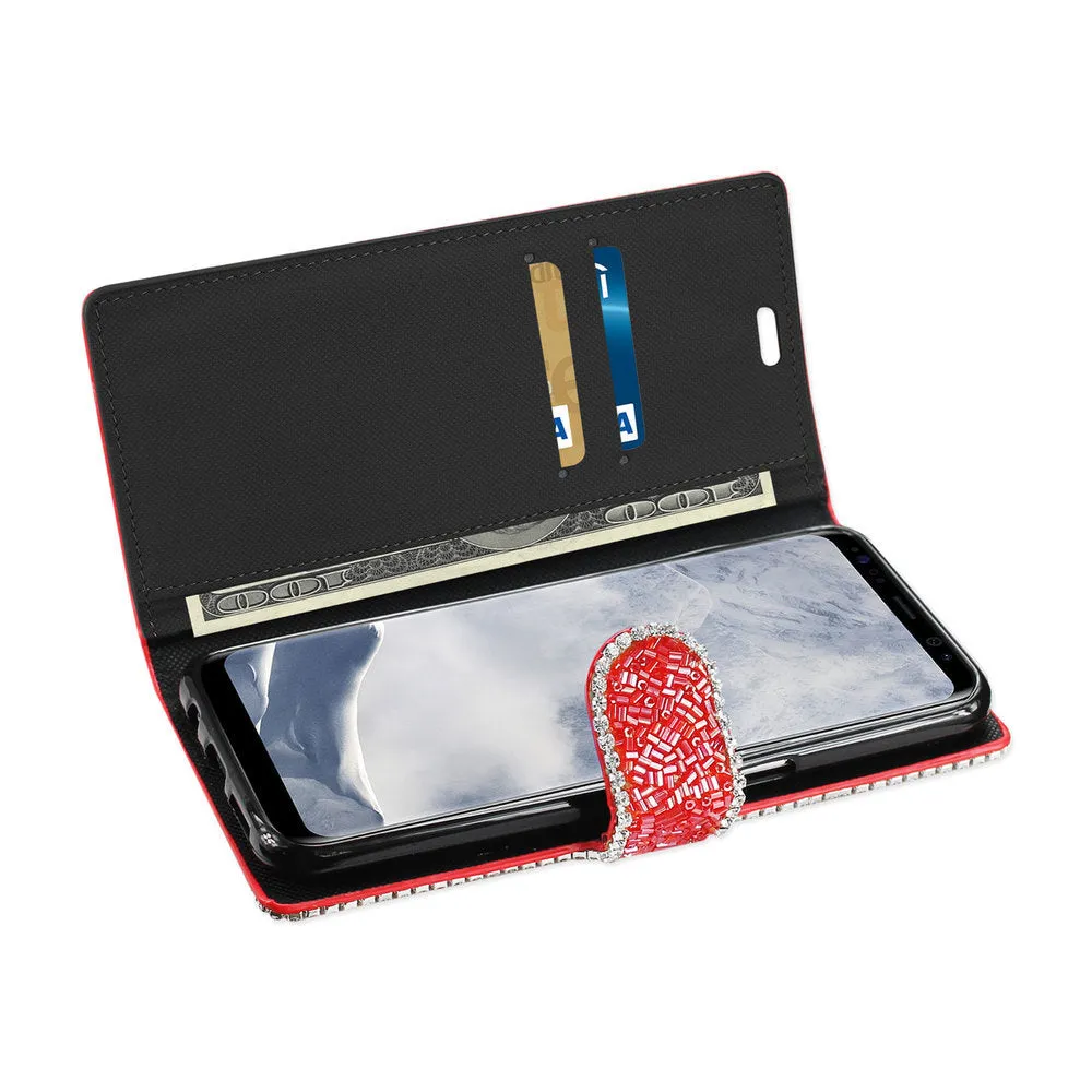 Reiko REIKO SAMSUNG GALAXY S8 EDGE/ S8 PLUS BEAD DIAMOND WALLET CASE IN RED