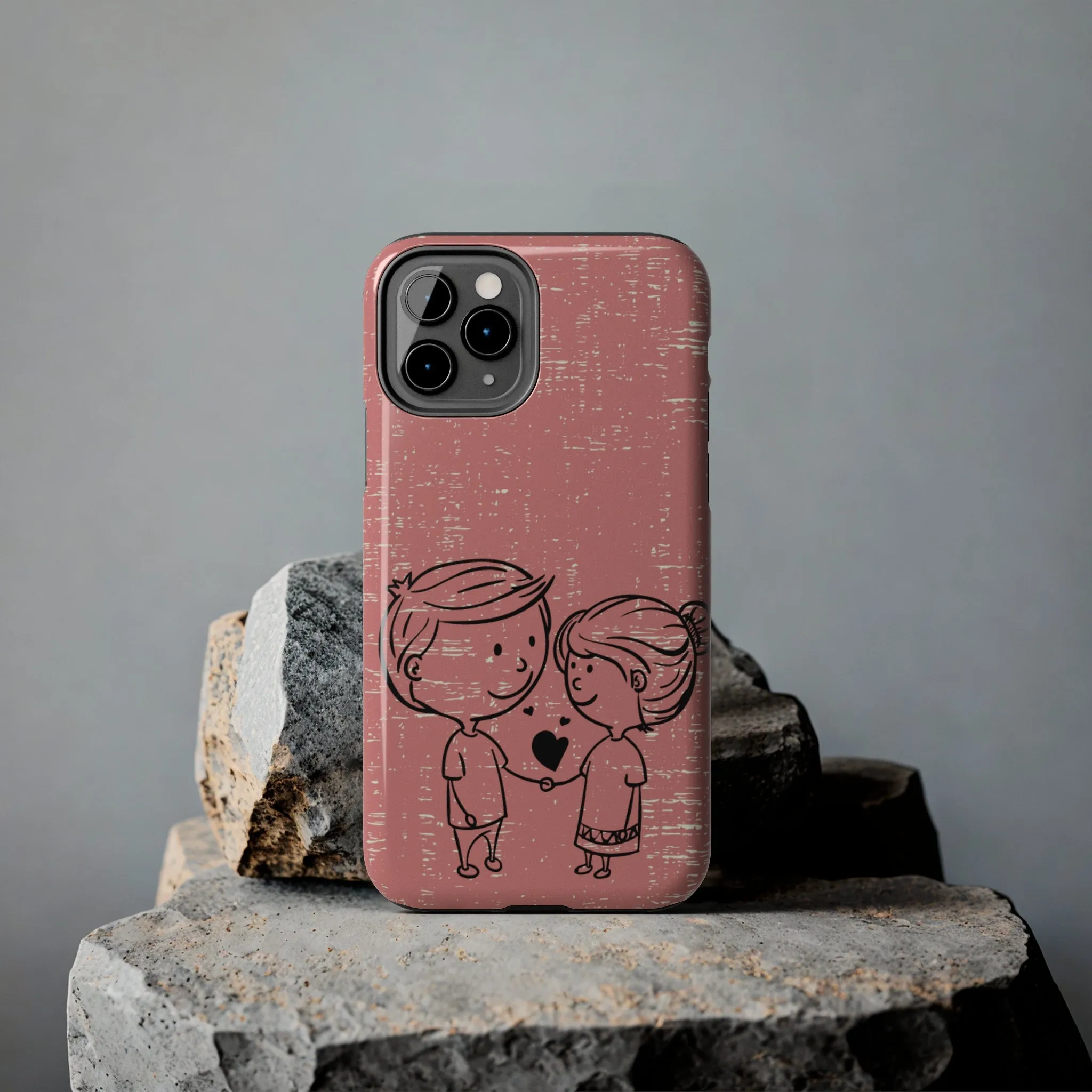 Romantic Couple Holding Hands Line Drawing Cell Phone Case - Rose Colored Love Cover