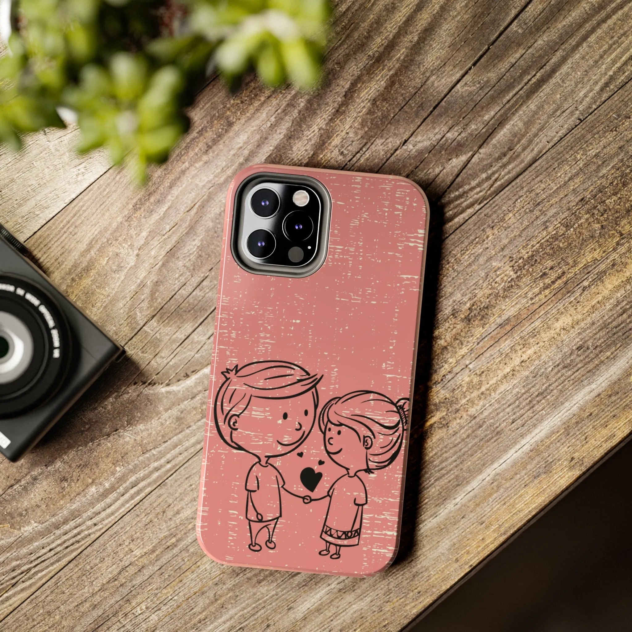 Romantic Couple Holding Hands Line Drawing Cell Phone Case - Rose Colored Love Cover