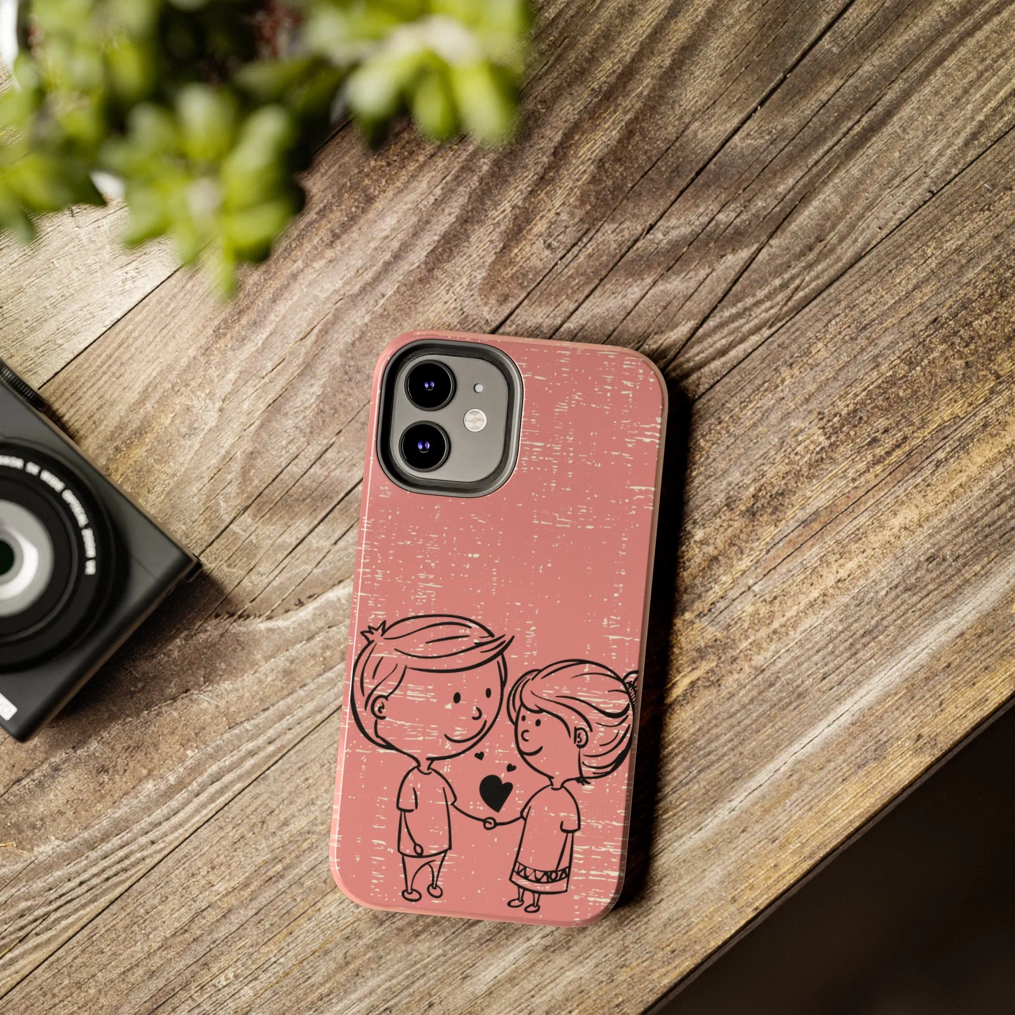 Romantic Couple Holding Hands Line Drawing Cell Phone Case - Rose Colored Love Cover