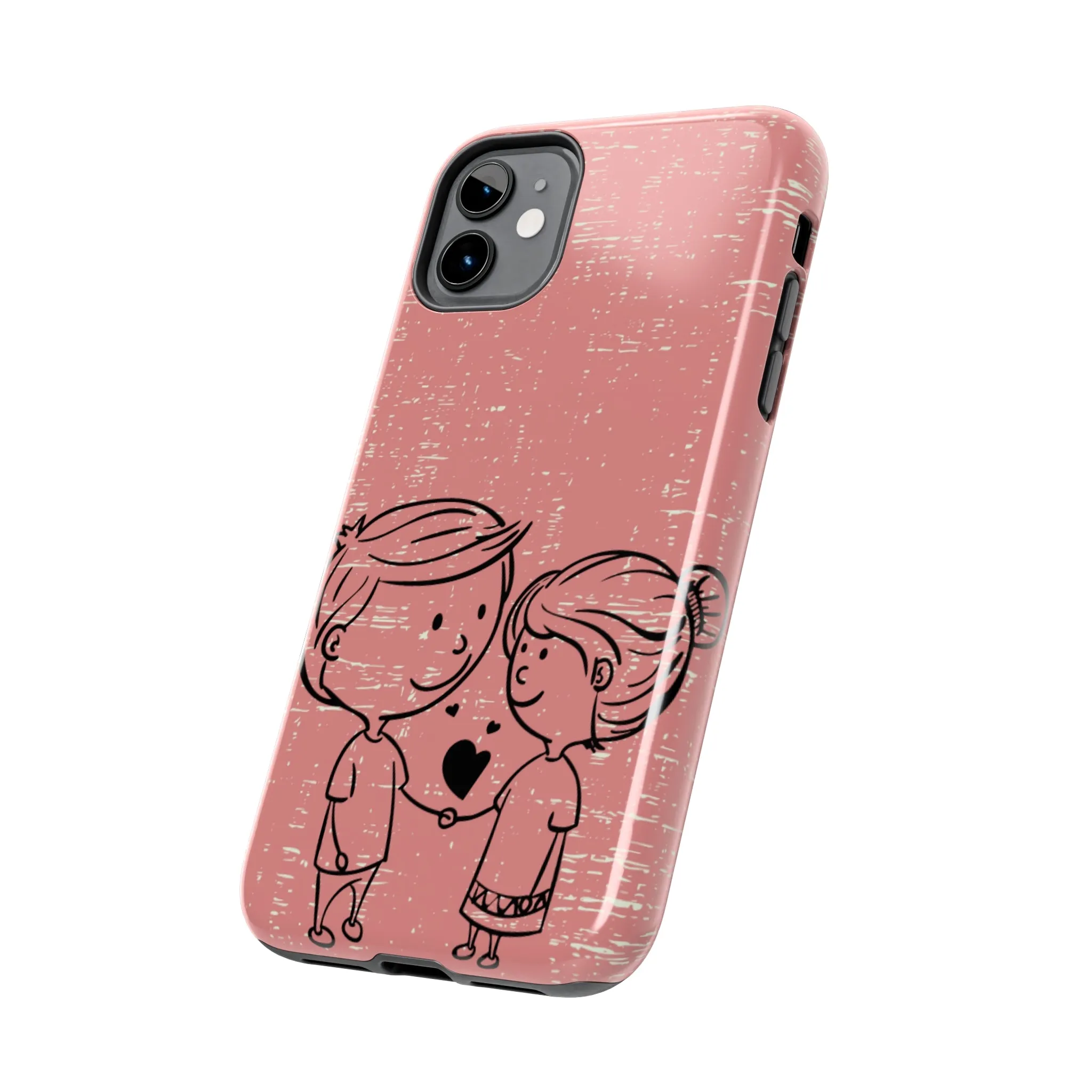 Romantic Couple Holding Hands Line Drawing Cell Phone Case - Rose Colored Love Cover
