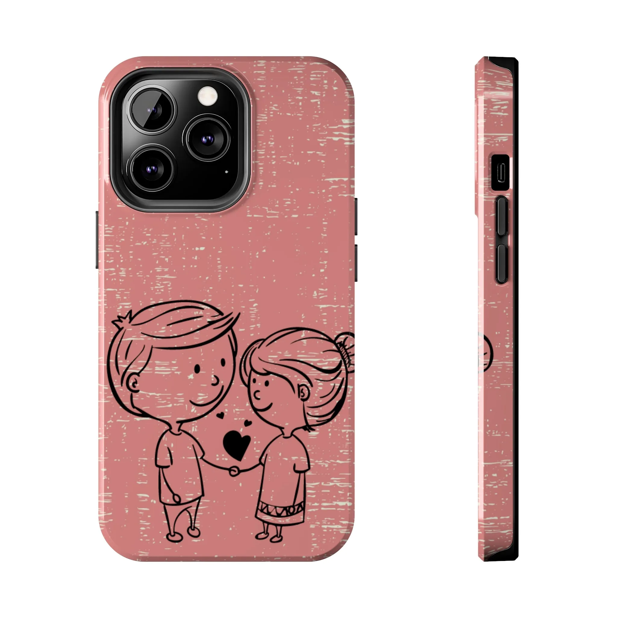 Romantic Couple Holding Hands Line Drawing Cell Phone Case - Rose Colored Love Cover