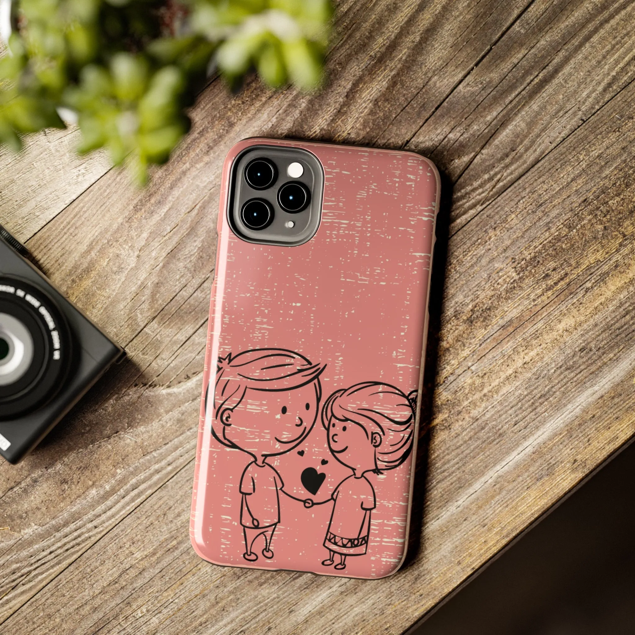 Romantic Couple Holding Hands Line Drawing Cell Phone Case - Rose Colored Love Cover