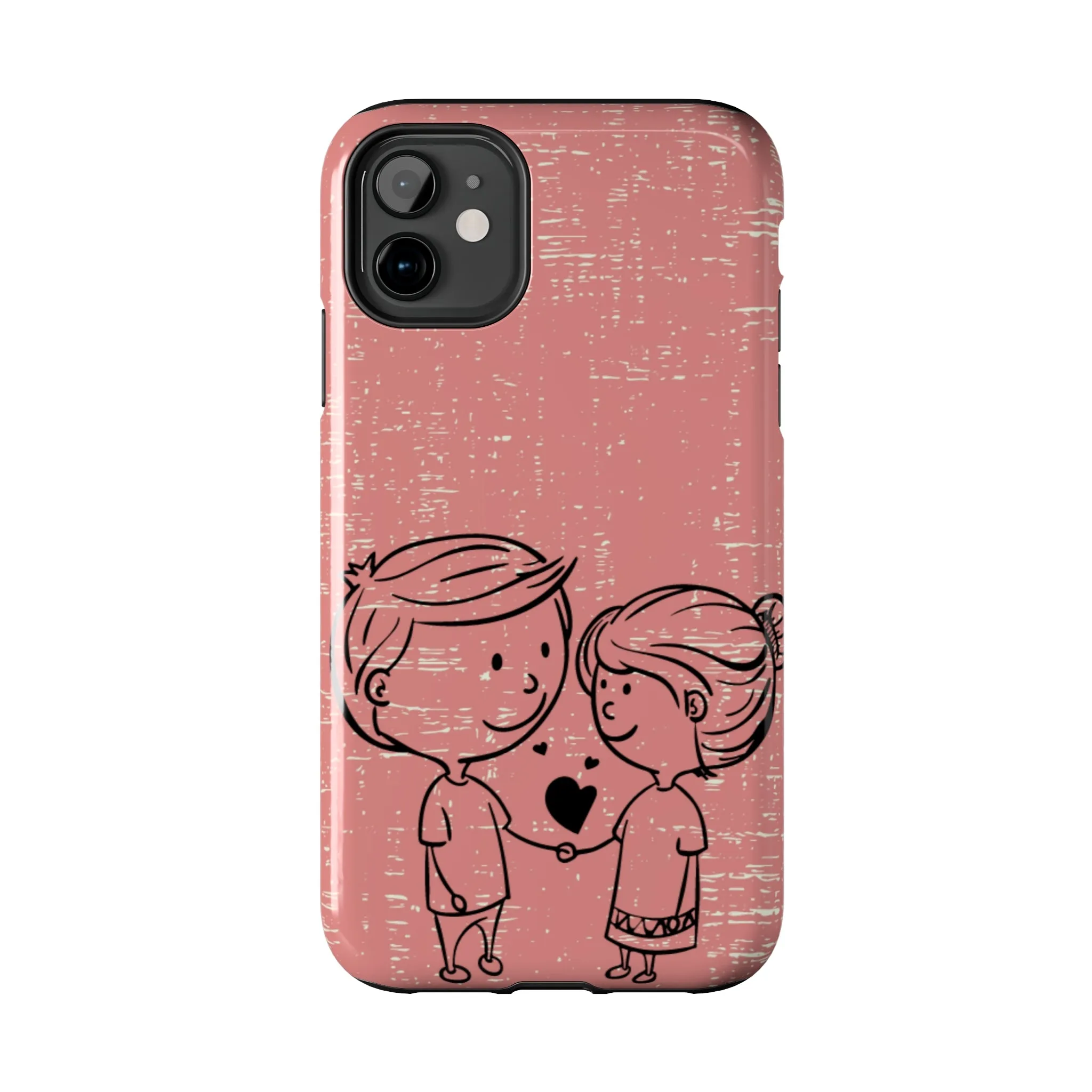 Romantic Couple Holding Hands Line Drawing Cell Phone Case - Rose Colored Love Cover