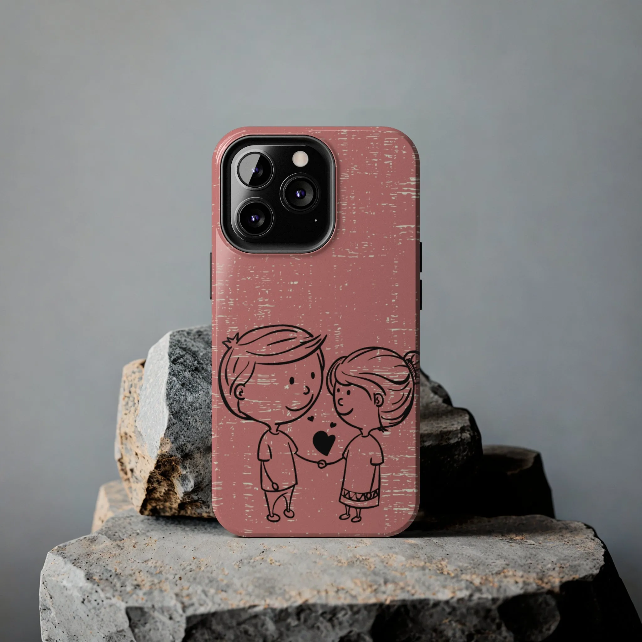 Romantic Couple Holding Hands Line Drawing Cell Phone Case - Rose Colored Love Cover