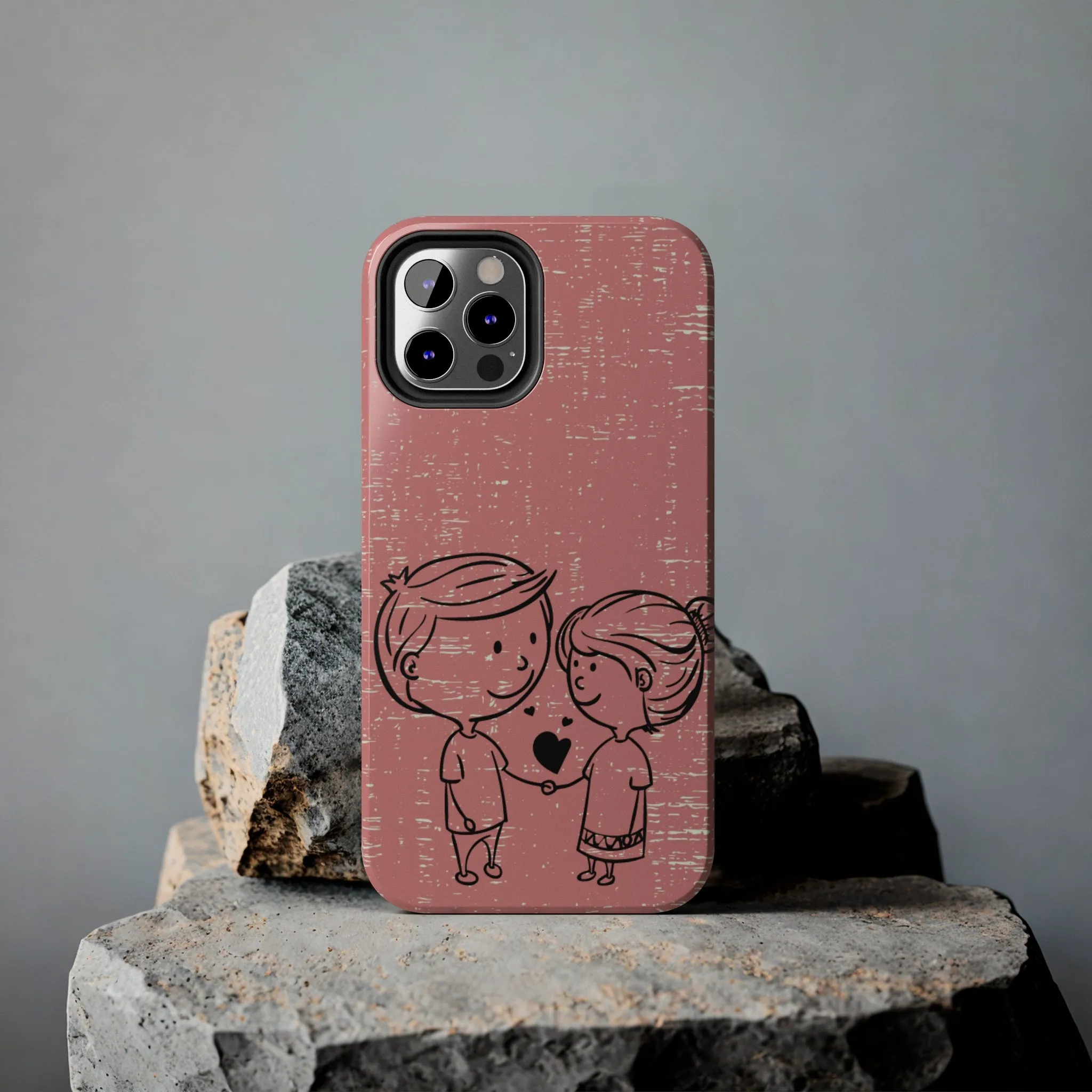 Romantic Couple Holding Hands Line Drawing Cell Phone Case - Rose Colored Love Cover