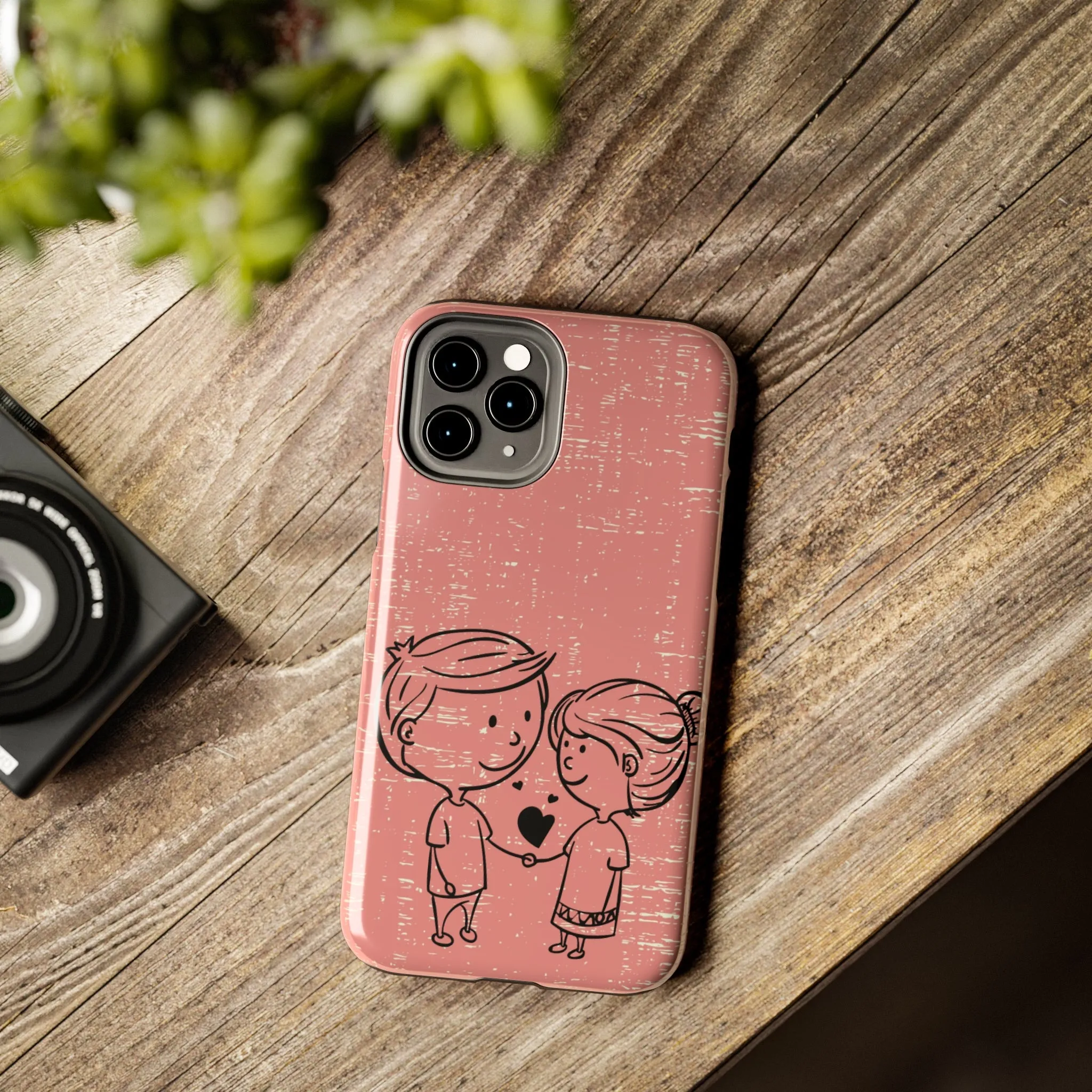 Romantic Couple Holding Hands Line Drawing Cell Phone Case - Rose Colored Love Cover
