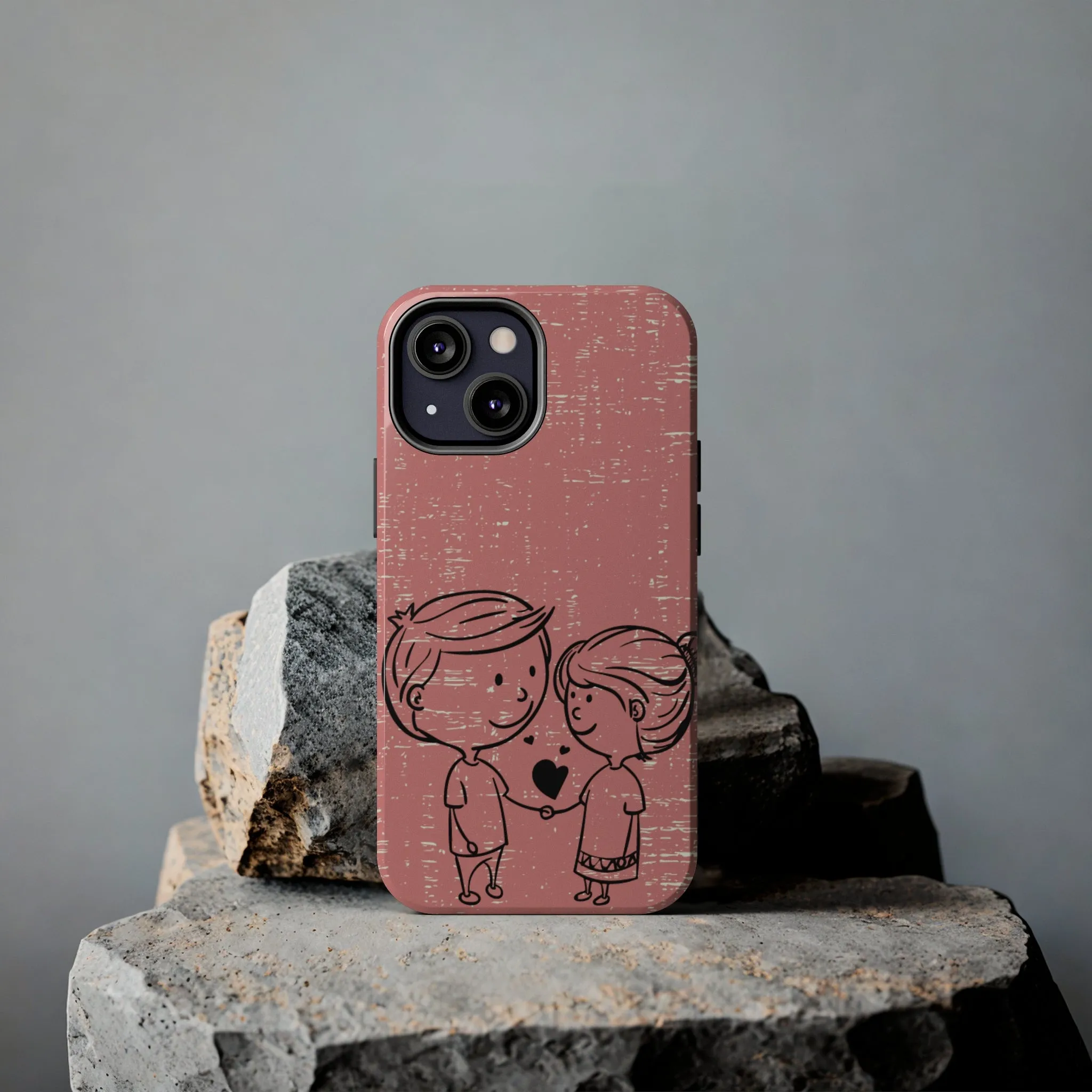 Romantic Couple Holding Hands Line Drawing Cell Phone Case - Rose Colored Love Cover