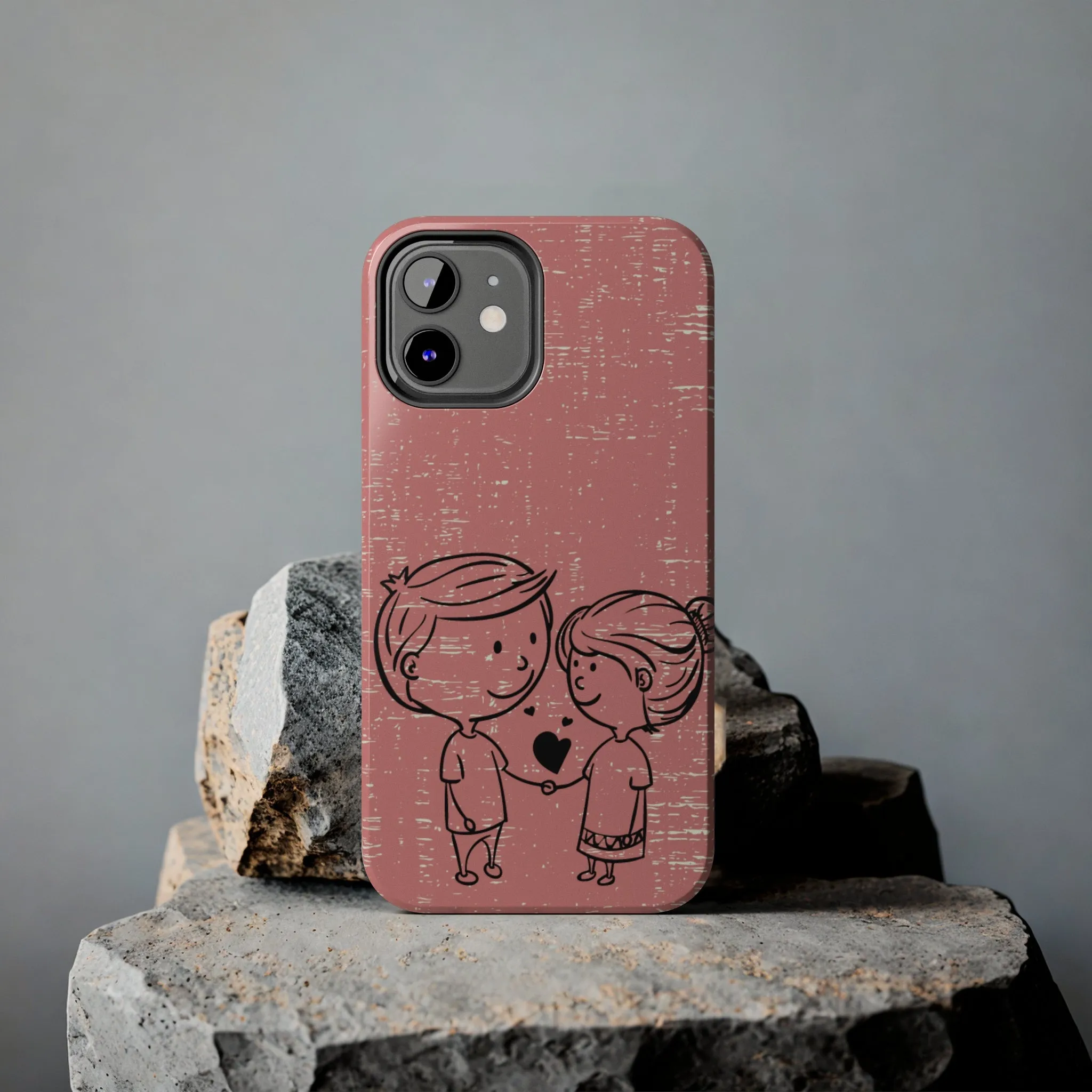 Romantic Couple Holding Hands Line Drawing Cell Phone Case - Rose Colored Love Cover