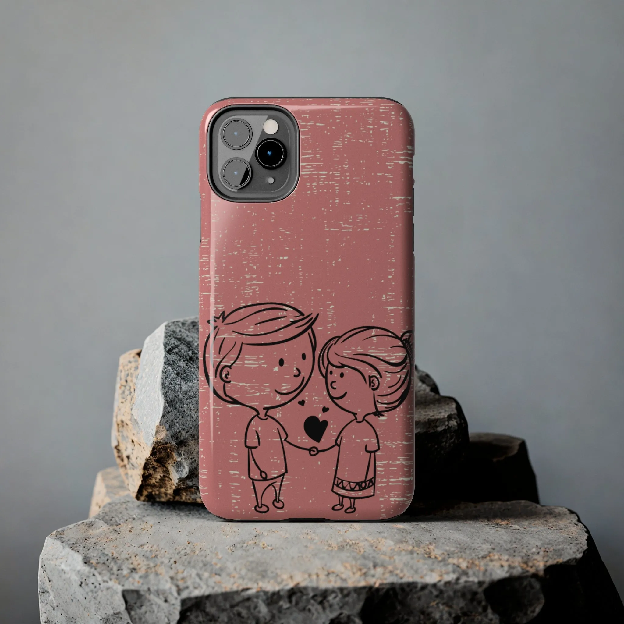 Romantic Couple Holding Hands Line Drawing Cell Phone Case - Rose Colored Love Cover